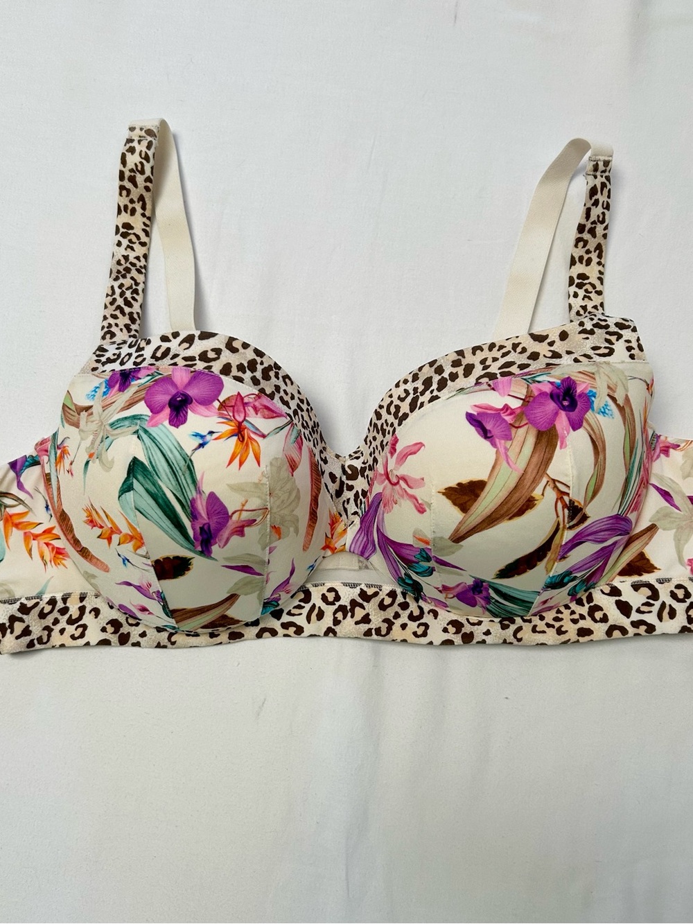 CACIQUE BALCONETTE BRA, SZ 44C, PLUS SIZE, TROPICAL FLORAL & LEOPARD PRINT - Picture 2 of 9